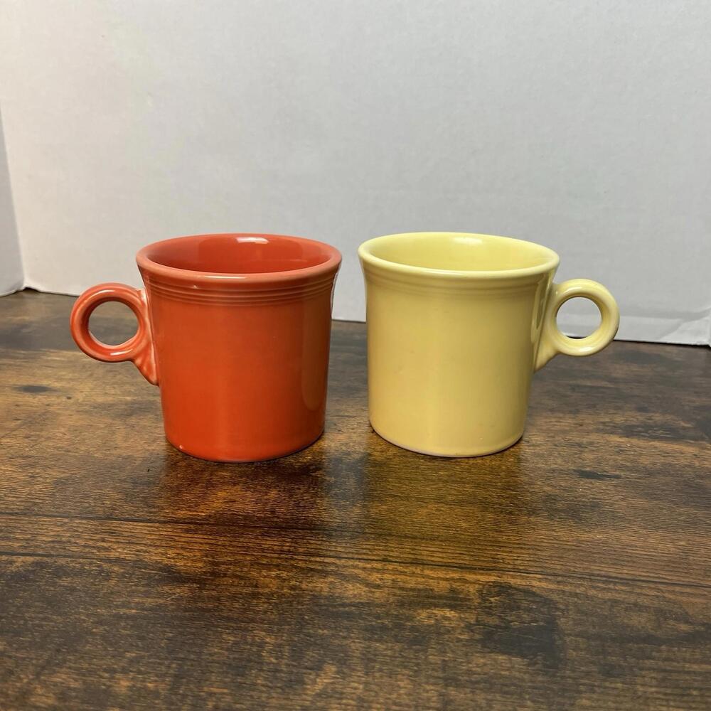 Set of‎ 2 Fiesta HLC O Ring Handle Coffee Mugs USA Yellow Salmon Rainbow